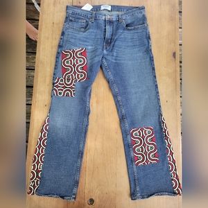 Reworked Denizen By Levi's 285 Relaxed Patchwork Flare 33x30 Tribal  Upcycle